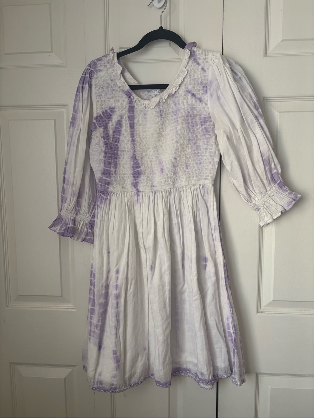 Ivy City Co White and Lavender Tie-Dye Dress